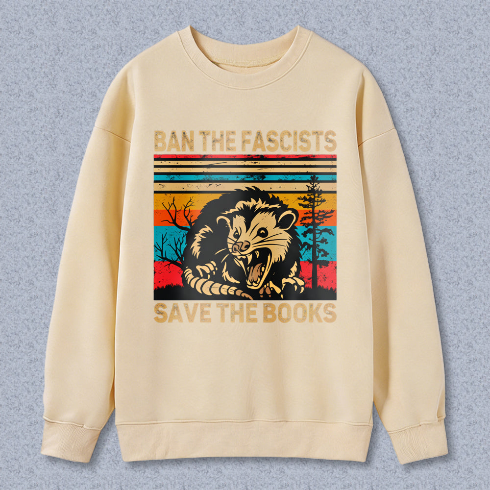 Wardrobecart Ban The Fascists Save The Books Opossum Vintage Design Unisex Classic Sweatshirt