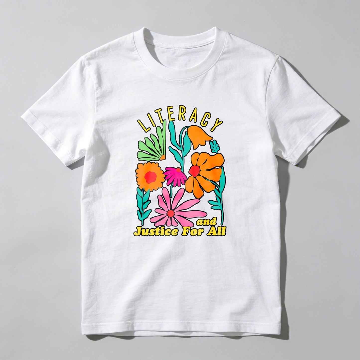 Wardrobecart Literacy And Justice For All Floral Design Unisex Classic T-shirt