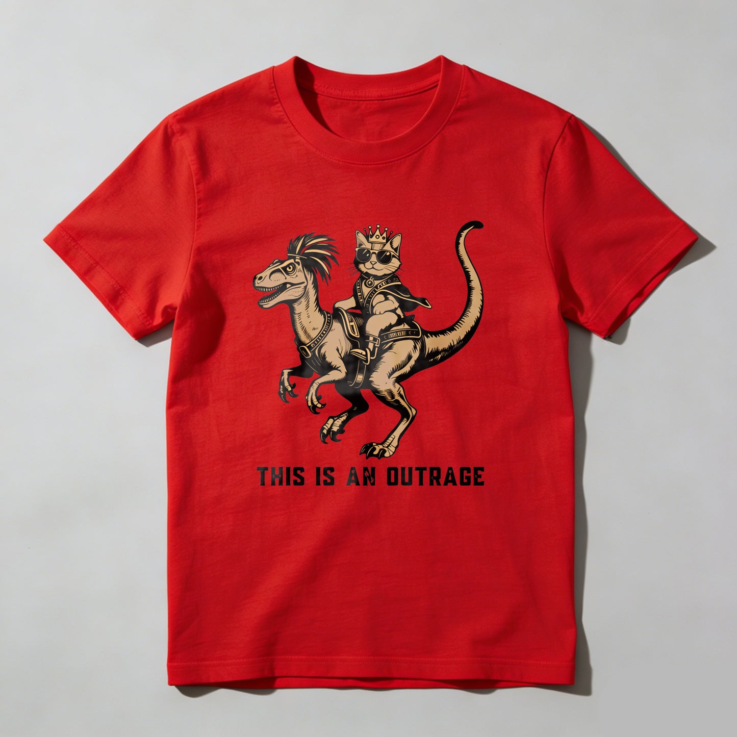 Wardrobecart Cat Riding Dinosaur With Crown And Sword Unisex Classic T-shirt