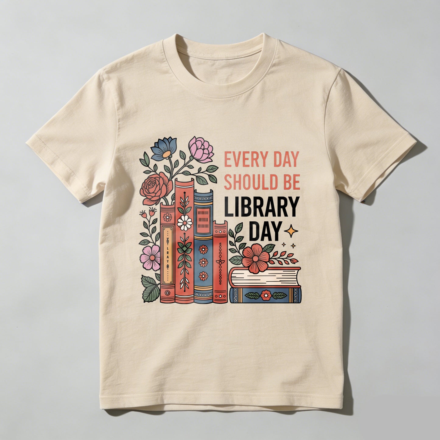 Wardrobecart Every Day Should Be Library Day Books Flowers Unisex Classic T-shirt