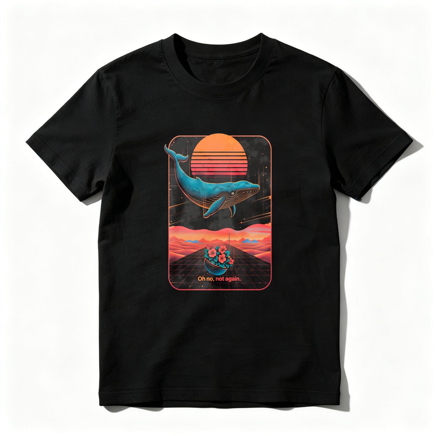 Wardrobecart Whale Sunset Grid Flowers Text Unisex Classic T-shirt