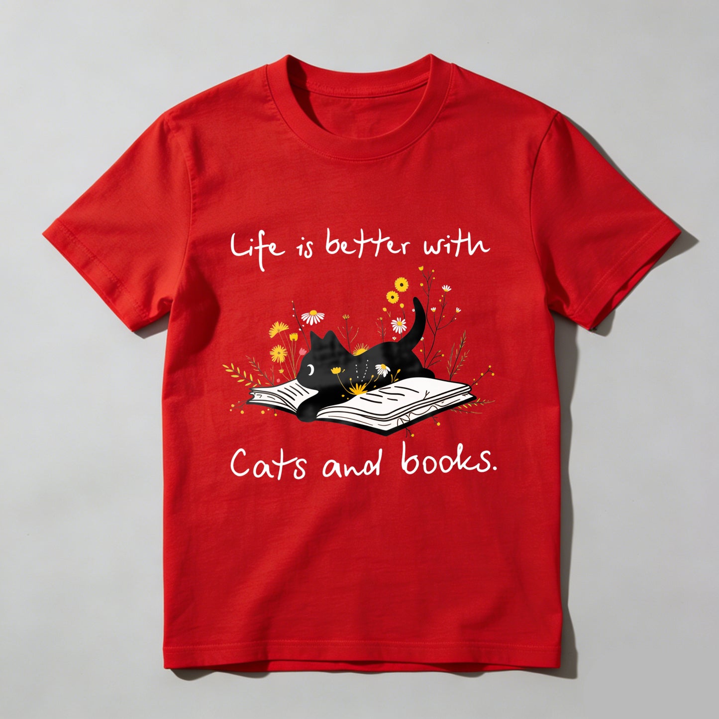 Wardrobecart Life Is Better With Cats And Books Unisex Classic T-shirt