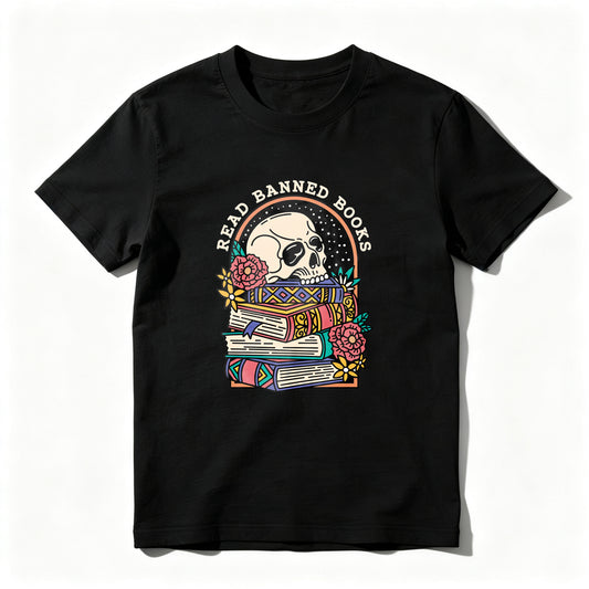Wardrobecart Read Banned Books Skull And Books Unisex Classic T-shirt