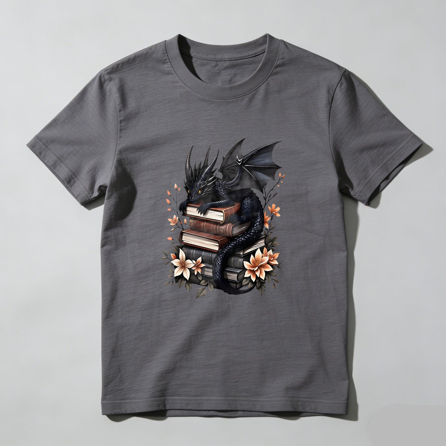 Wardrobecart Dragon Reading Books With Flowers Unisex Classic T-shirt