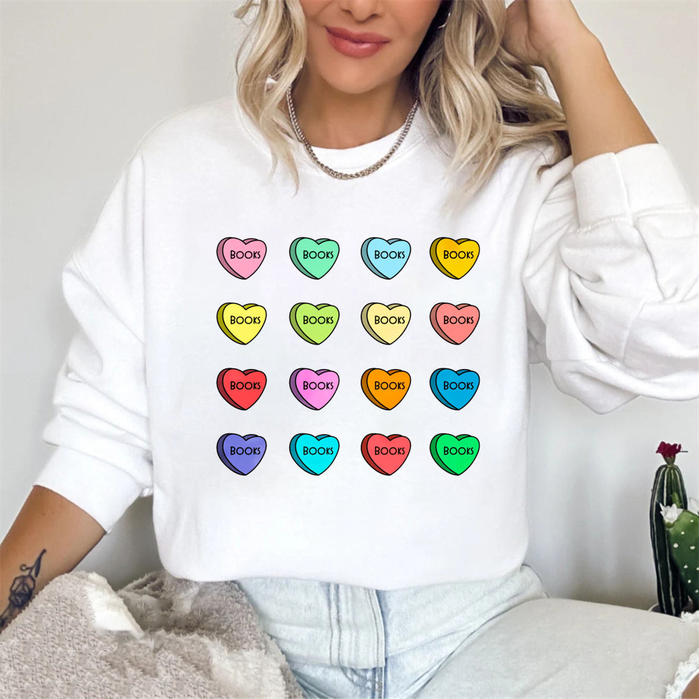 Wardrobecart Heart Shaped Book Candy Pattern Unisex Classic Sweatshirt