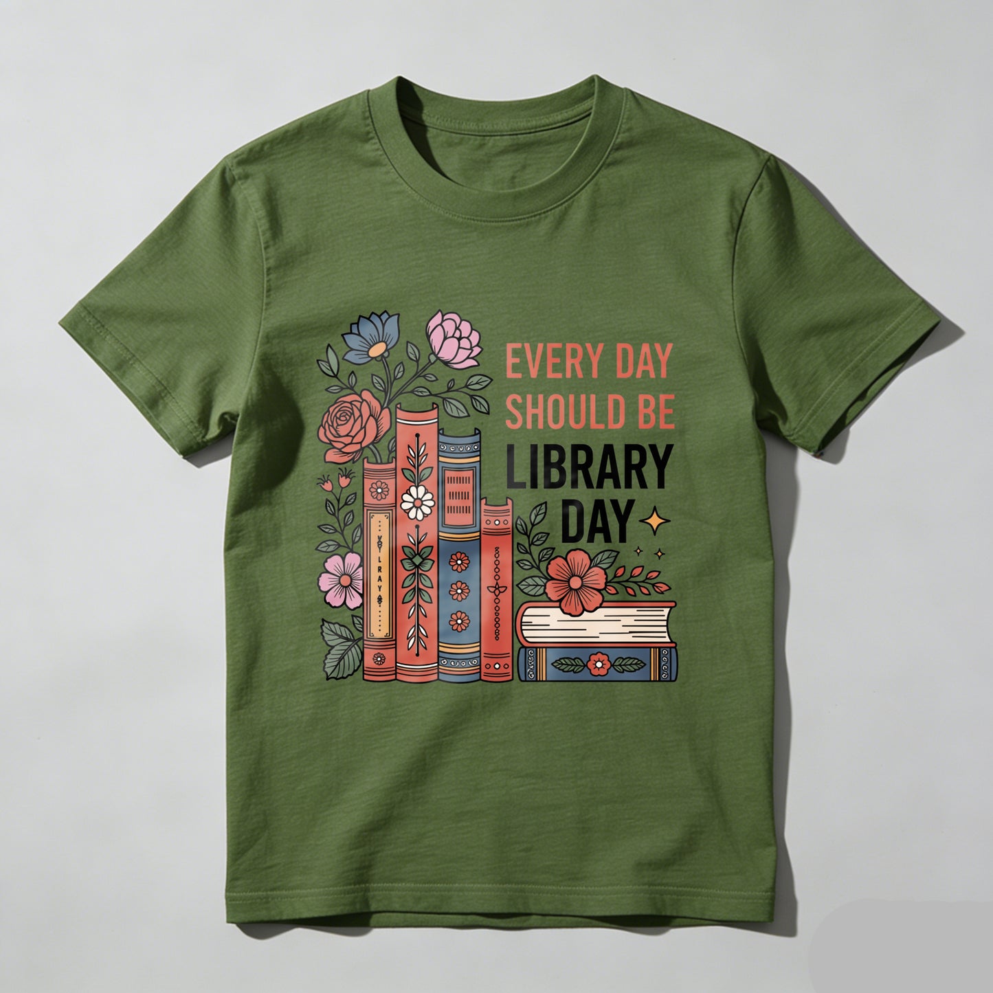Wardrobecart Every Day Should Be Library Day Books Flowers Unisex Classic T-shirt