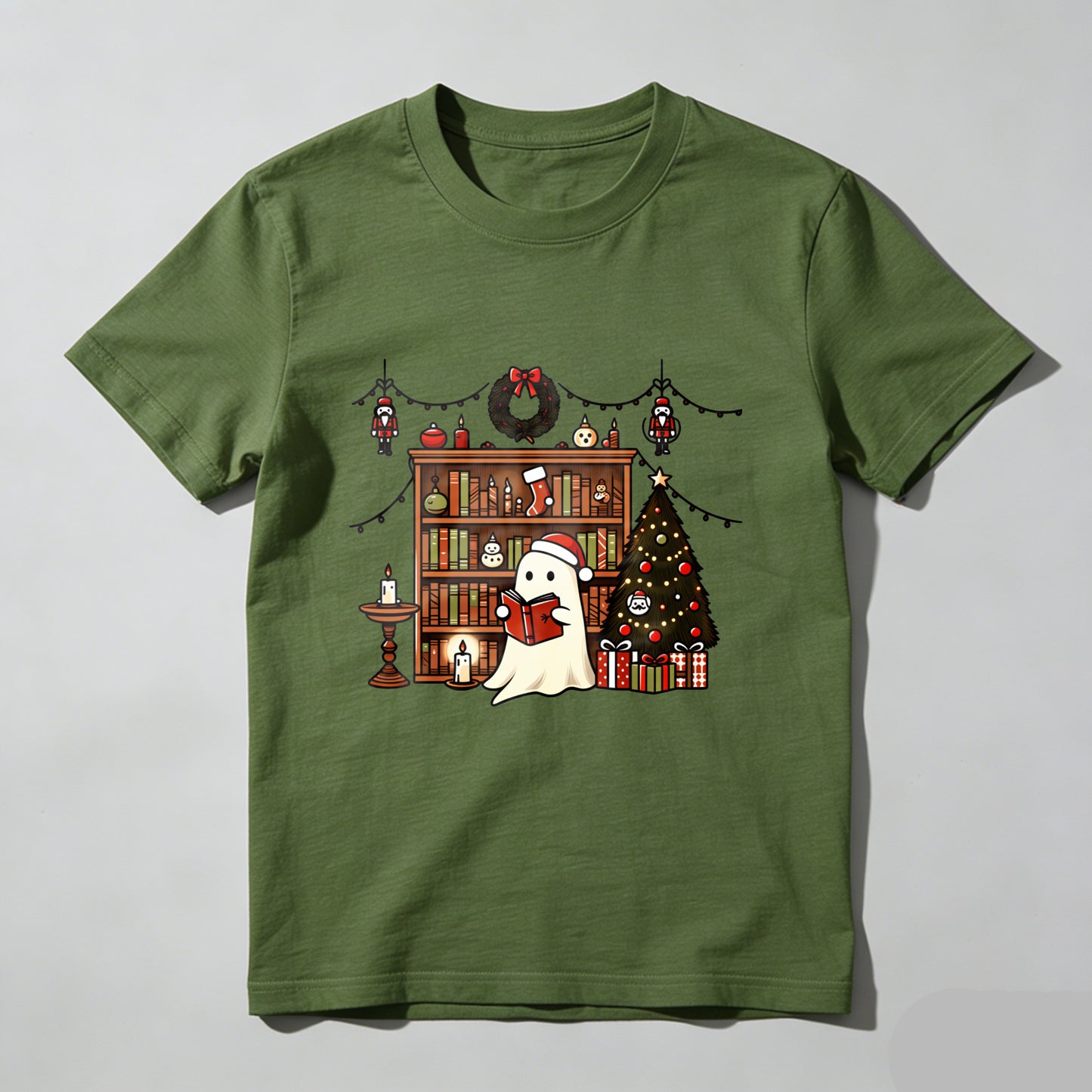 Wardrobecart Ghost Reading Book Christmas Tree Shelf Decorations Unisex Classic T-shirt