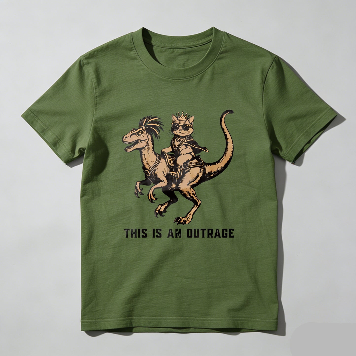 Wardrobecart Cat Riding Dinosaur With Crown And Sword Unisex Classic T-shirt