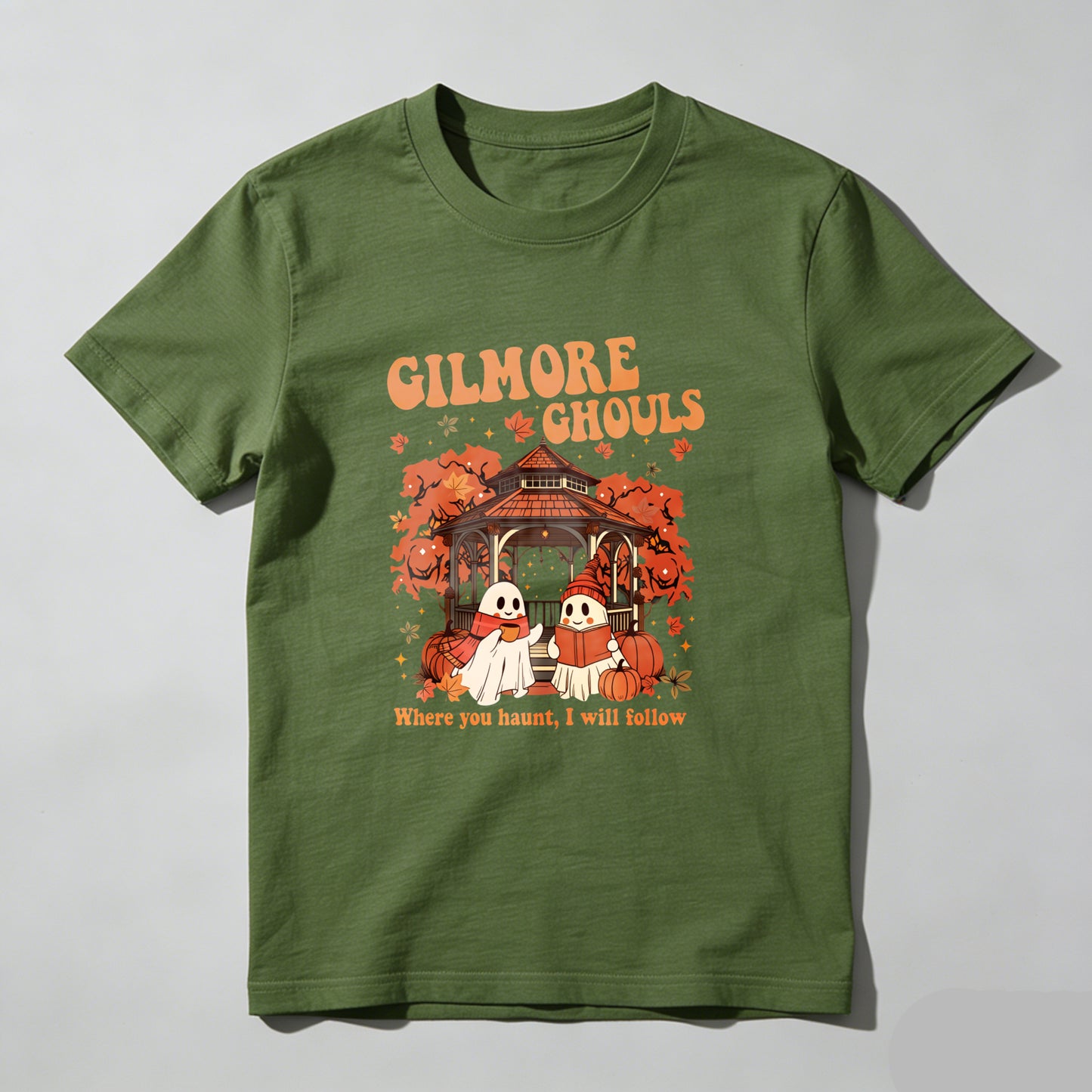 Wardrobecart Gilmore Ghouls Halloween Ghosts Pumpkin Gazebo Autumn Leaves Unisex Classic T-shirt