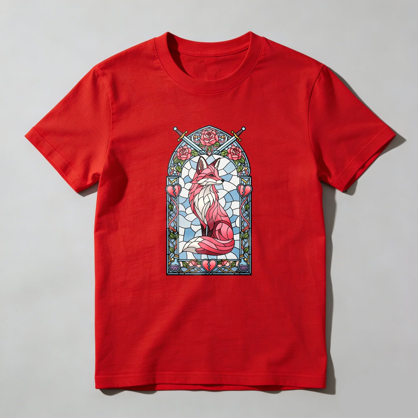 Wardrobecart Stained Glass Fox With Roses And Heart Unisex Classic T-shirt