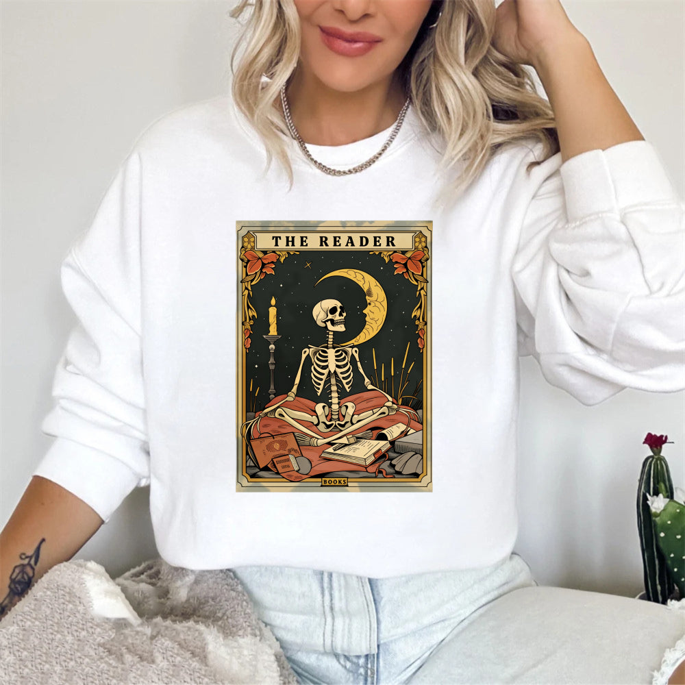 Wardrobecart The Reader Tarot Card Skeleton Moon And Candle Design Unisex Classic Sweatshirt