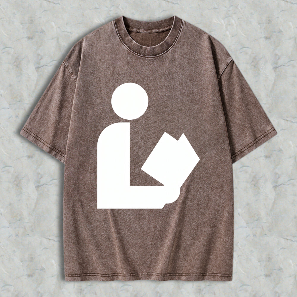 Wardrobecart Reading Person Icon Unisex Washed T-shirt