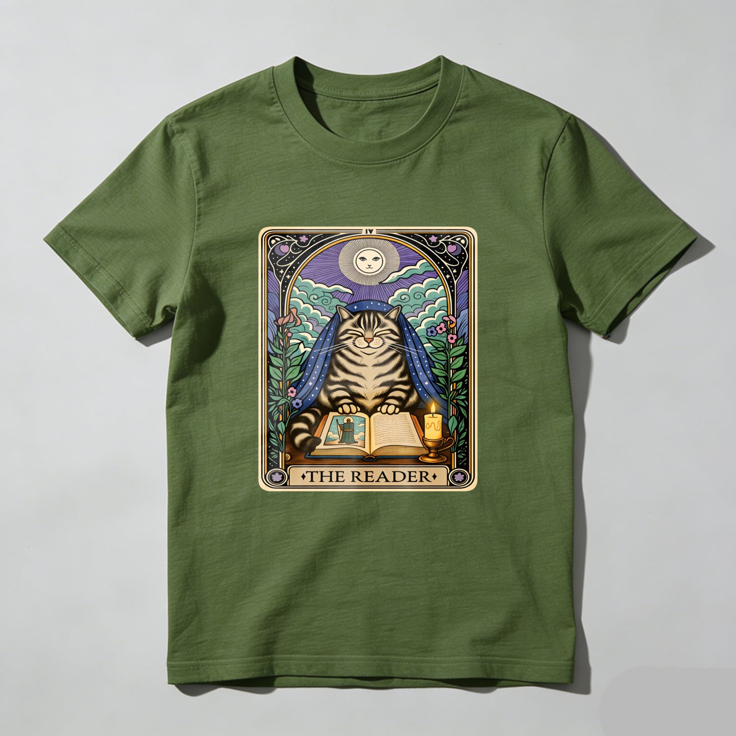 Wardrobecart Cat Reading Book Under Moonlight Unisex Classic T-shirt