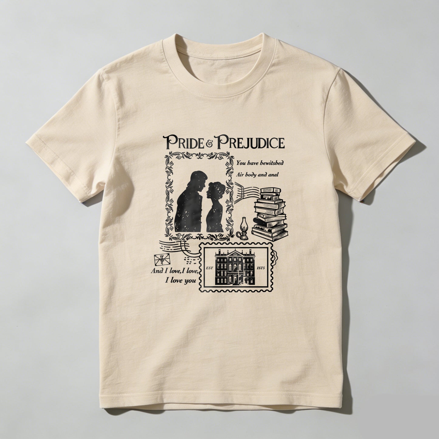 Wardrobecart Pride And Prejudice Couple With Books And House Unisex Classic T-shirt