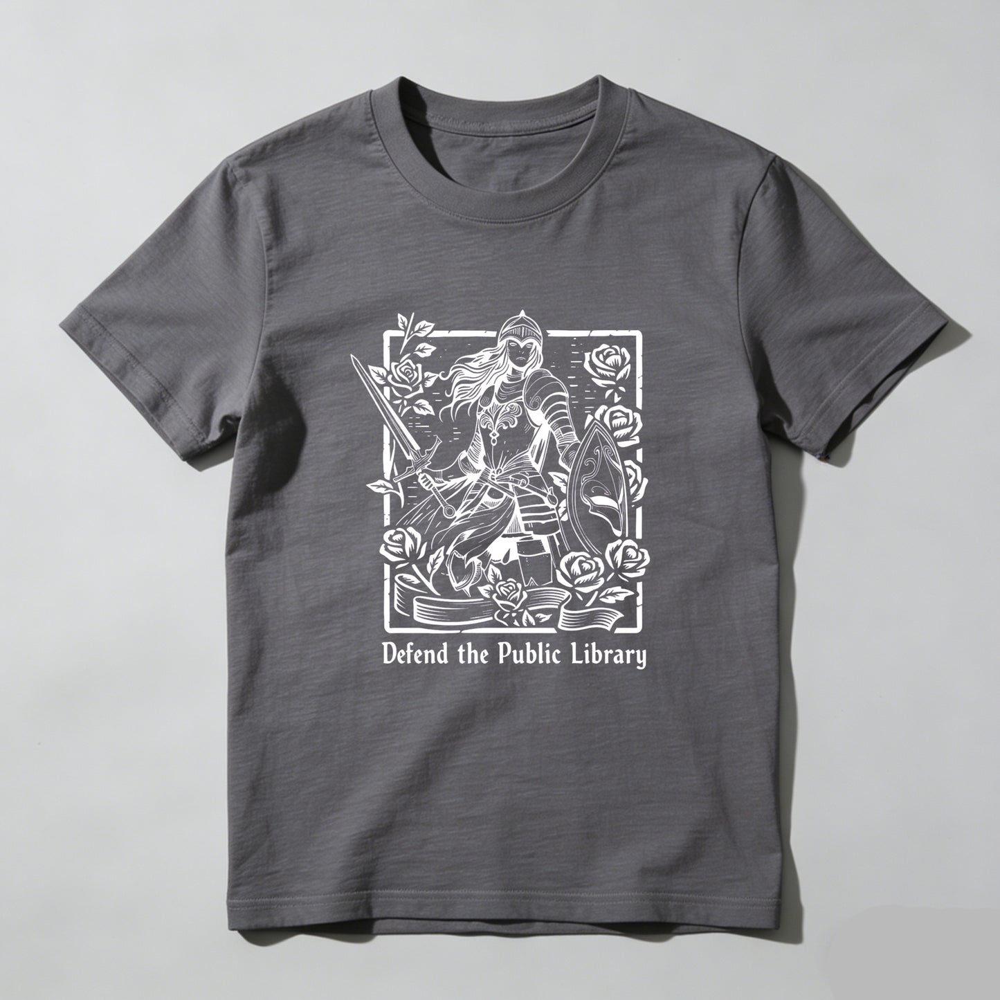 Wardrobecart Defend The Public Library Warrior With Sword And Roses Unisex Classic T-shirt
