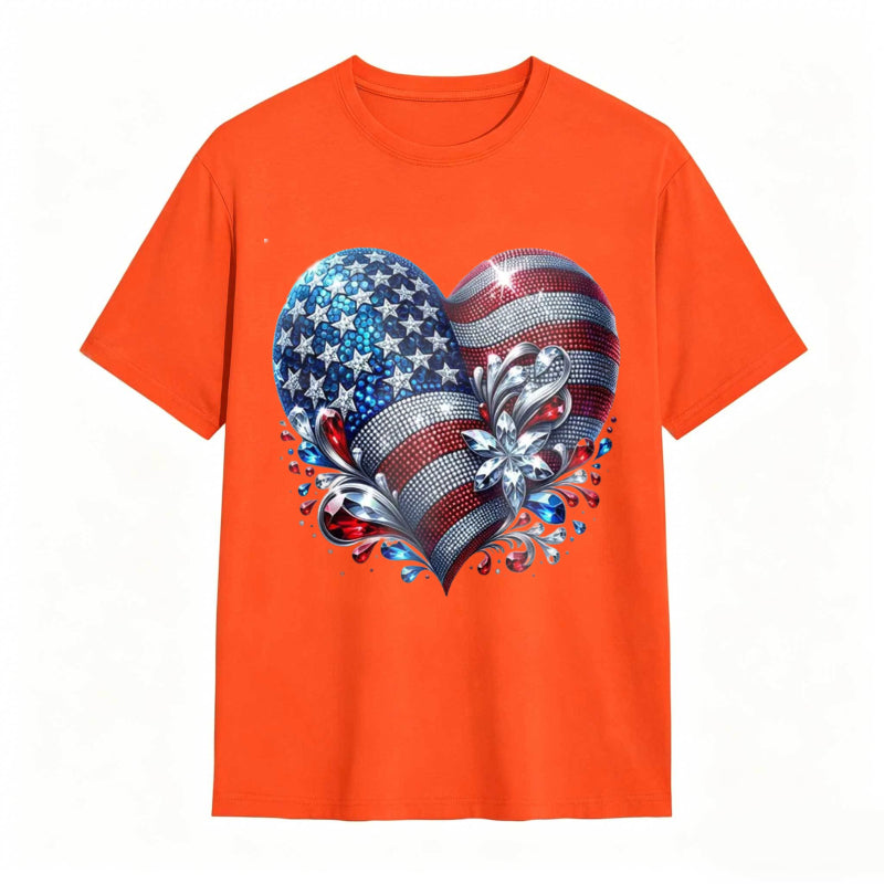 American Flag Heart Design Cotton Casual T-shirt