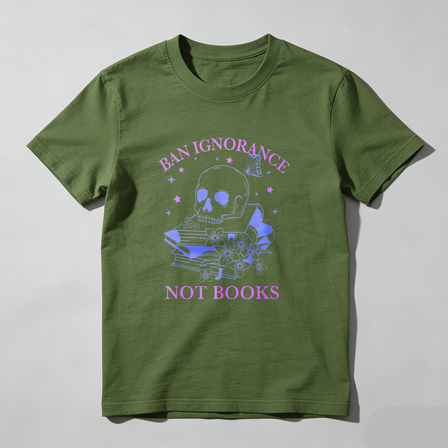 Wardrobecart Ban Ignorance Not Books Skull Books Flowers Stars Unisex Classic T-shirt