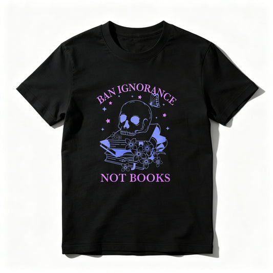 Wardrobecart Ban Ignorance Not Books Skull Books Flowers Stars Unisex Classic T-shirt