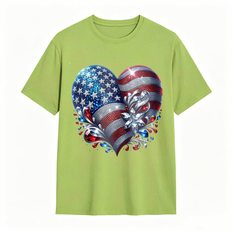 American Flag Heart Design Cotton Casual T-shirt