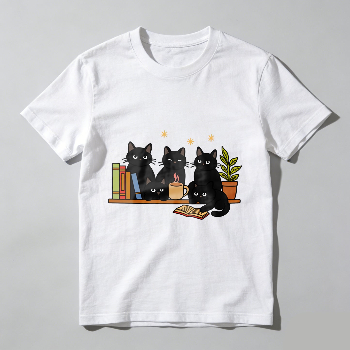 Wardrobecart Cats Books Coffee Plant Stars Unisex Classic T-shirt