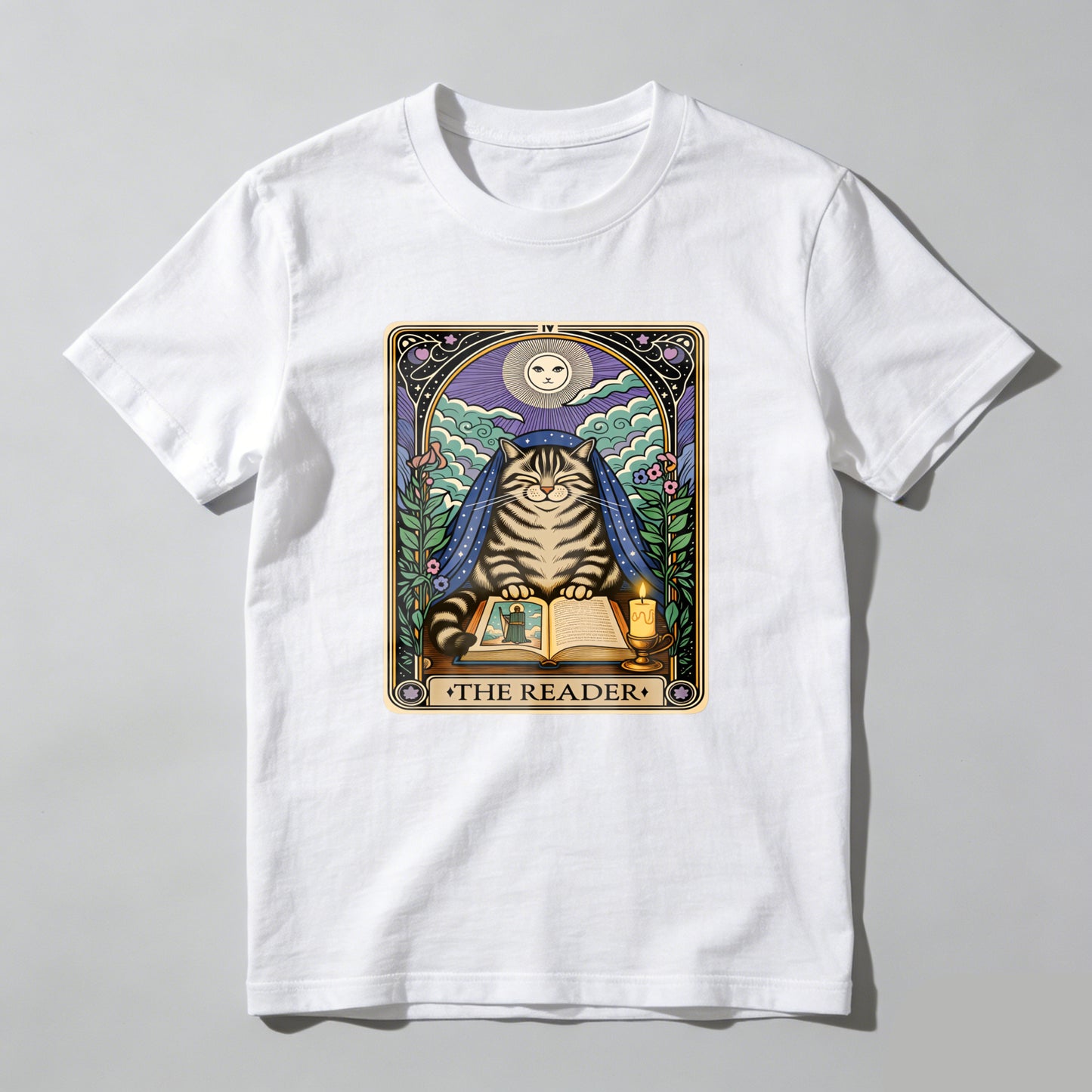 Wardrobecart Cat Reading Book Under Moonlight Unisex Classic T-shirt