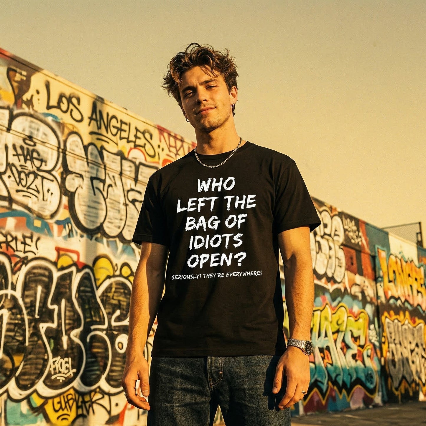 Who Left The Bag Of Idiots Open Pure Cotton Short Sleeve T Shirt