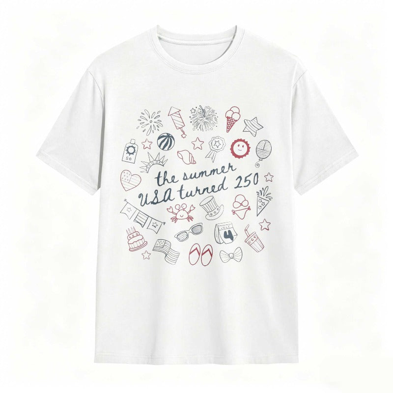 Summer Usa 250th Anniversary Celebration With Icons And Text T-shirt