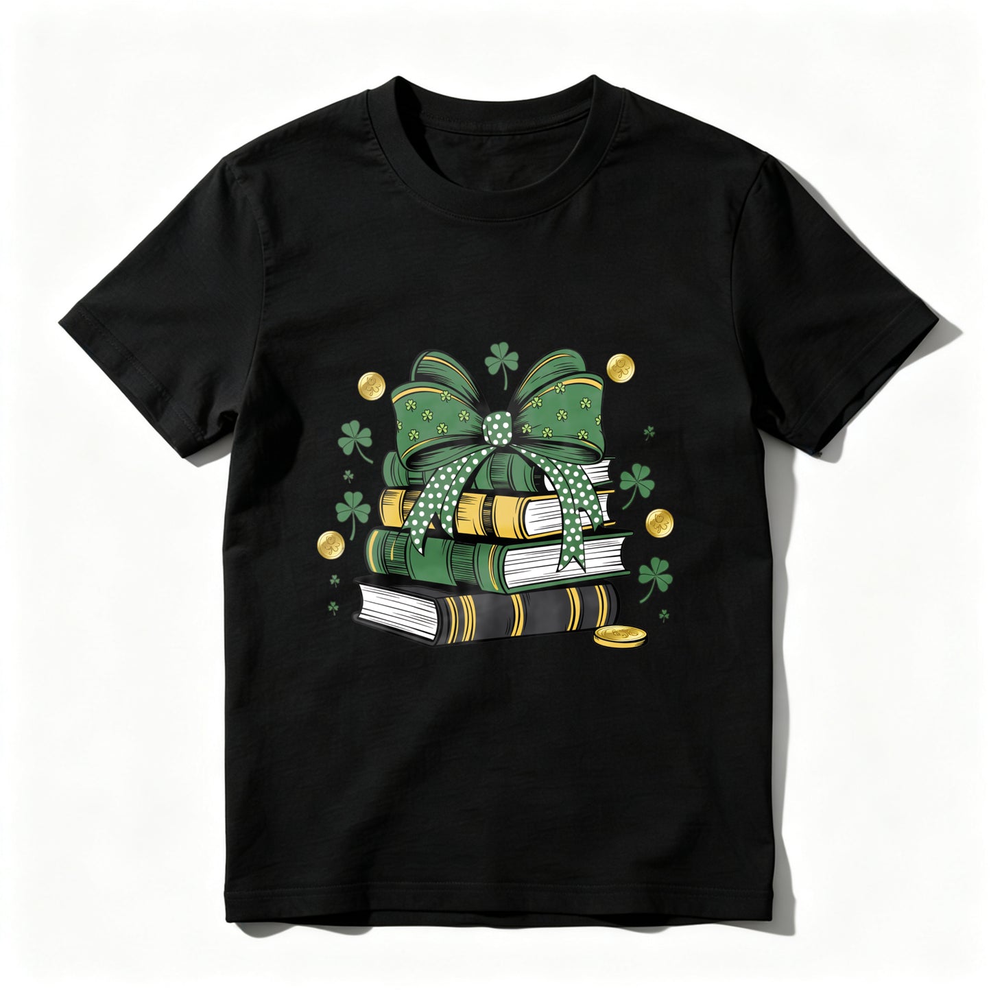 Wardrobecart Green Bow Books Clover Gold Coins Unisex Classic T-shirt