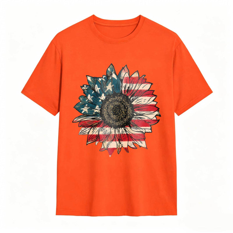 Sunflower With American Flag Design T-shirt