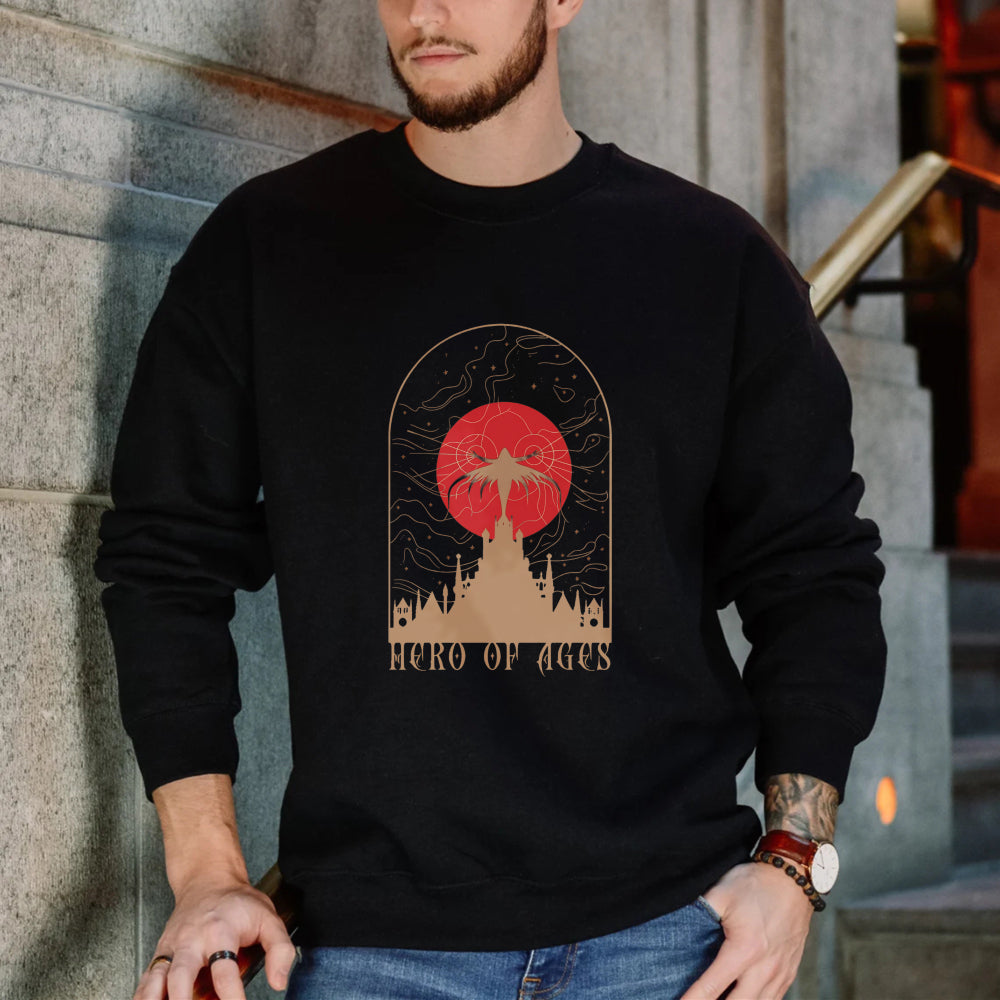 Wardrobecart Hero Of Ages Red Sun And Castle Design Unisex Classic Sweatshirt