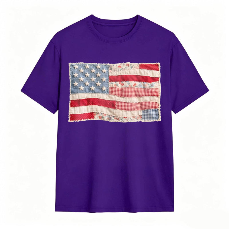 (FAUX PATCHWORK-PRINT) Comfort Colors Retro American Flag Shirt