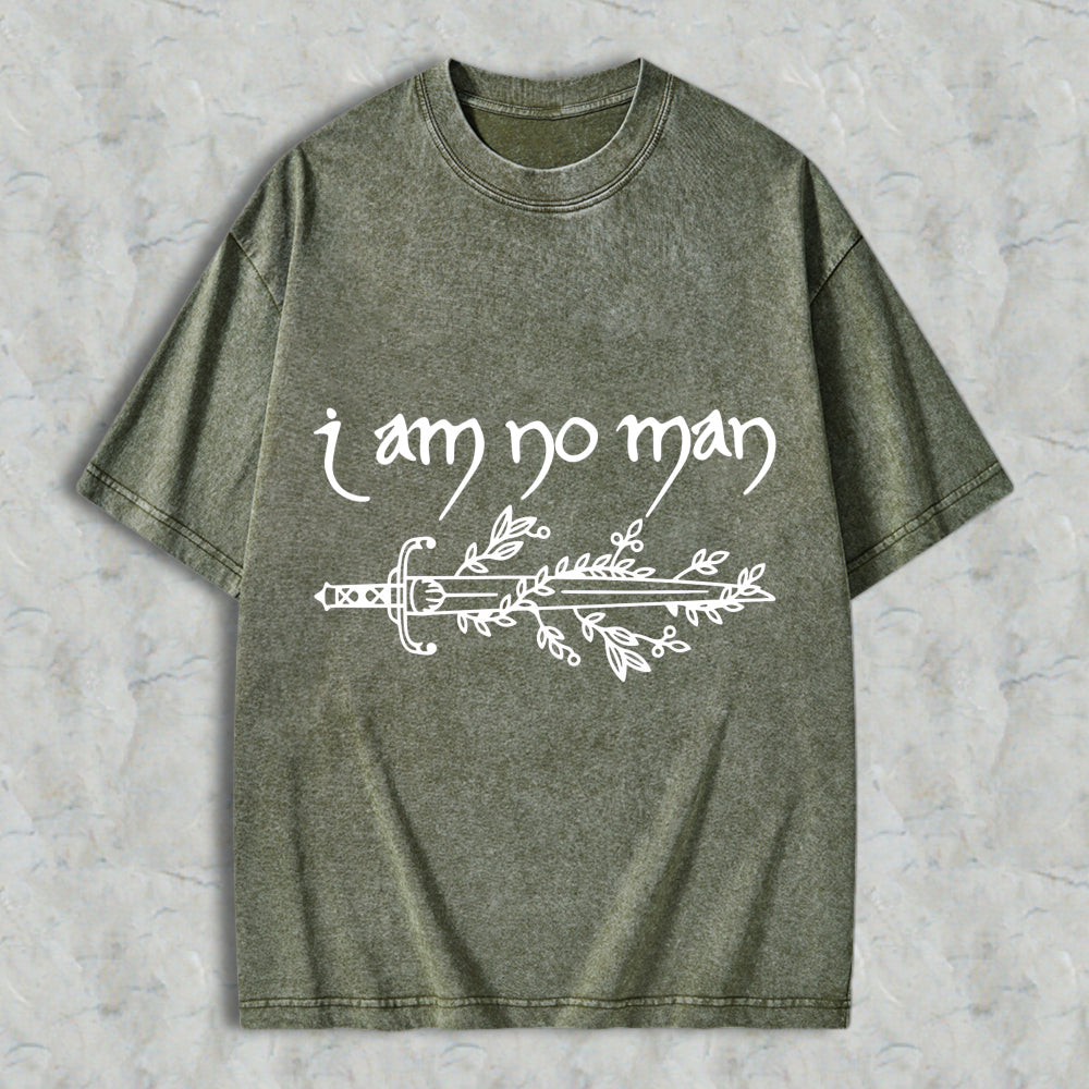 Wardrobecart I Am No Man Sword And Leaves Design Unisex Washed T-shirt