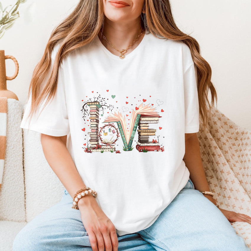 Wardrobecart Love Books Stack Hearts Open Pages Unisex Classic T-shirt