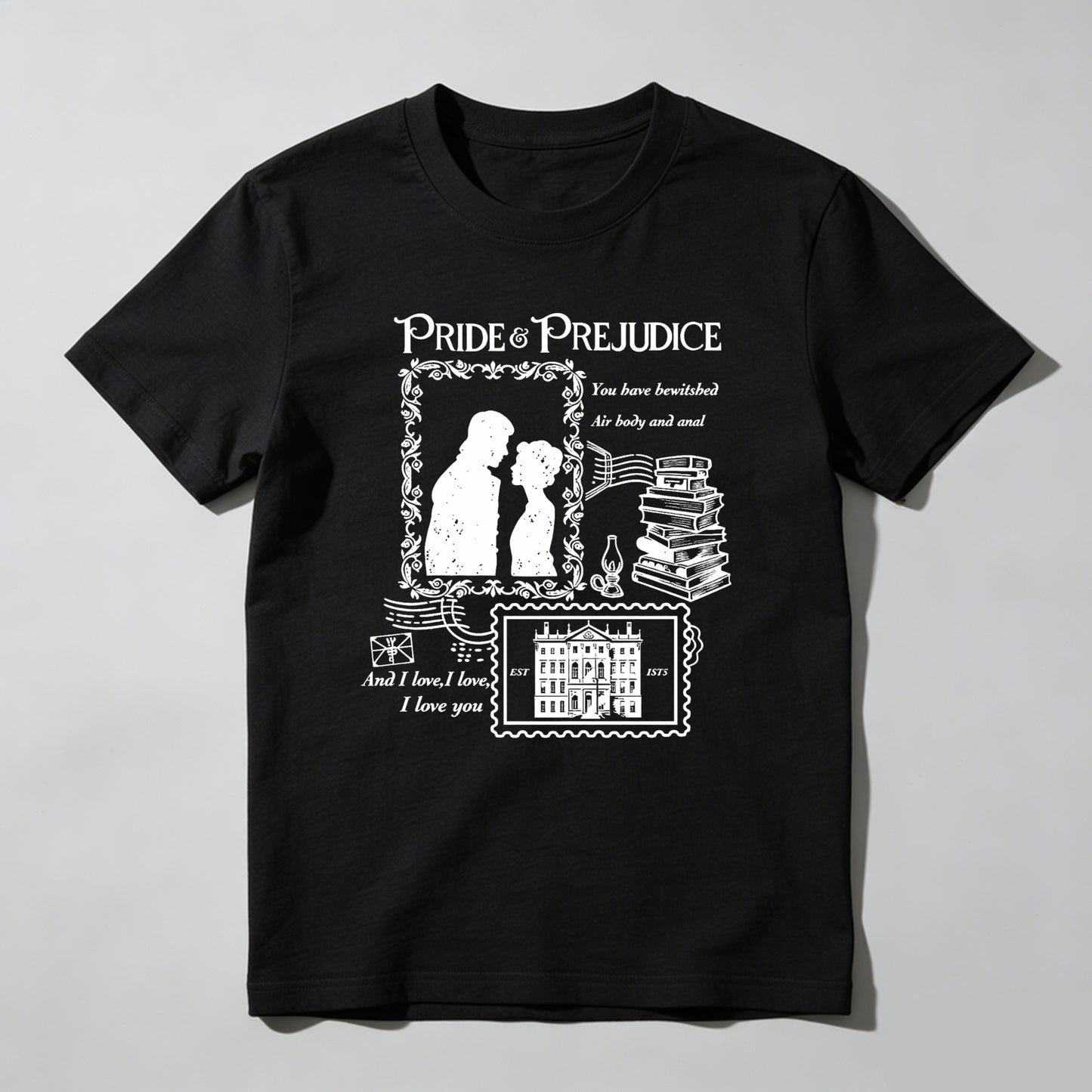 Wardrobecart Pride And Prejudice Couple With Books And House Unisex Classic T-shirt