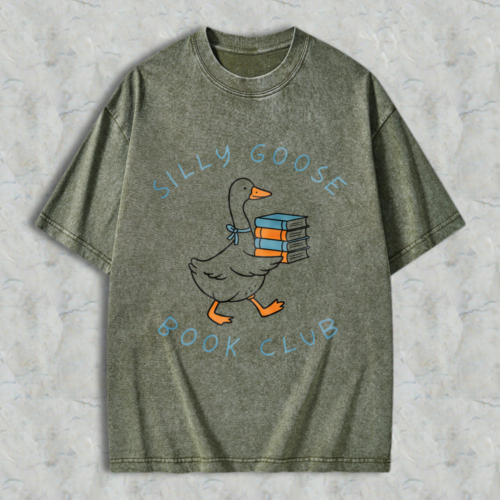 Wardrobecart Silly Goose Book Club Graphic Unisex Washed T-shirt