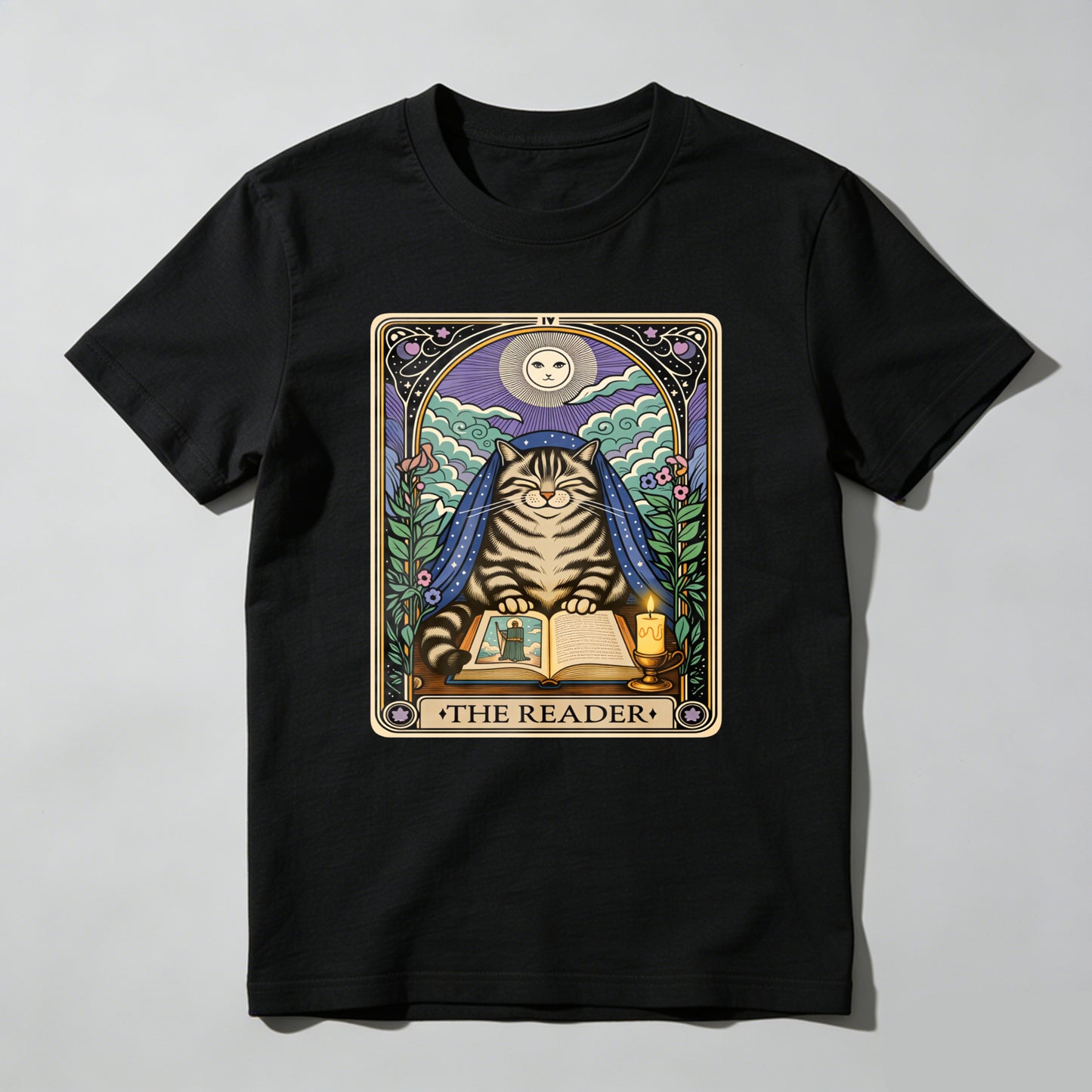 Wardrobecart Cat Reading Book Under Moonlight Unisex Classic T-shirt