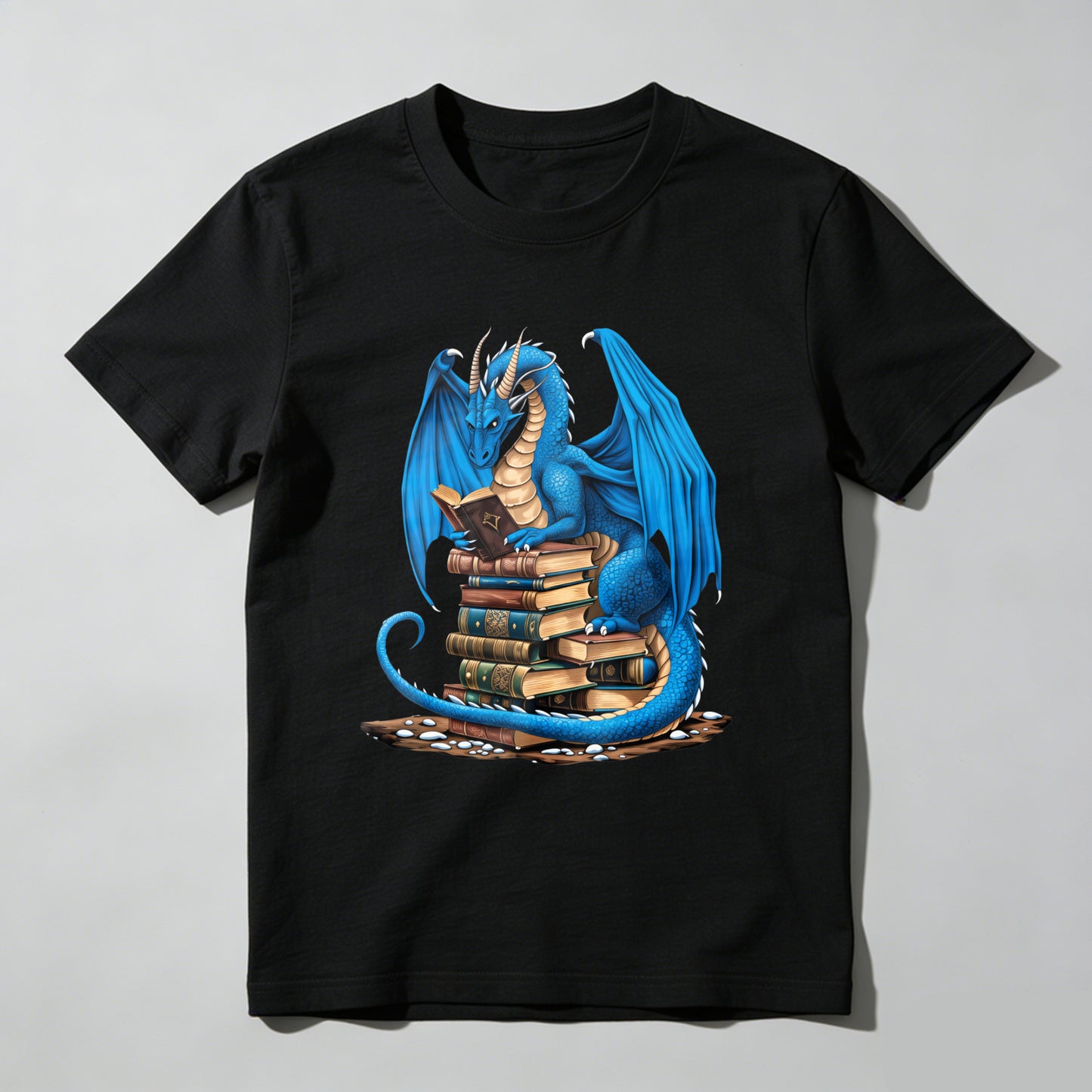 Wardrobecart Blue Dragon Reading Books Stack Unisex Classic T-shirt