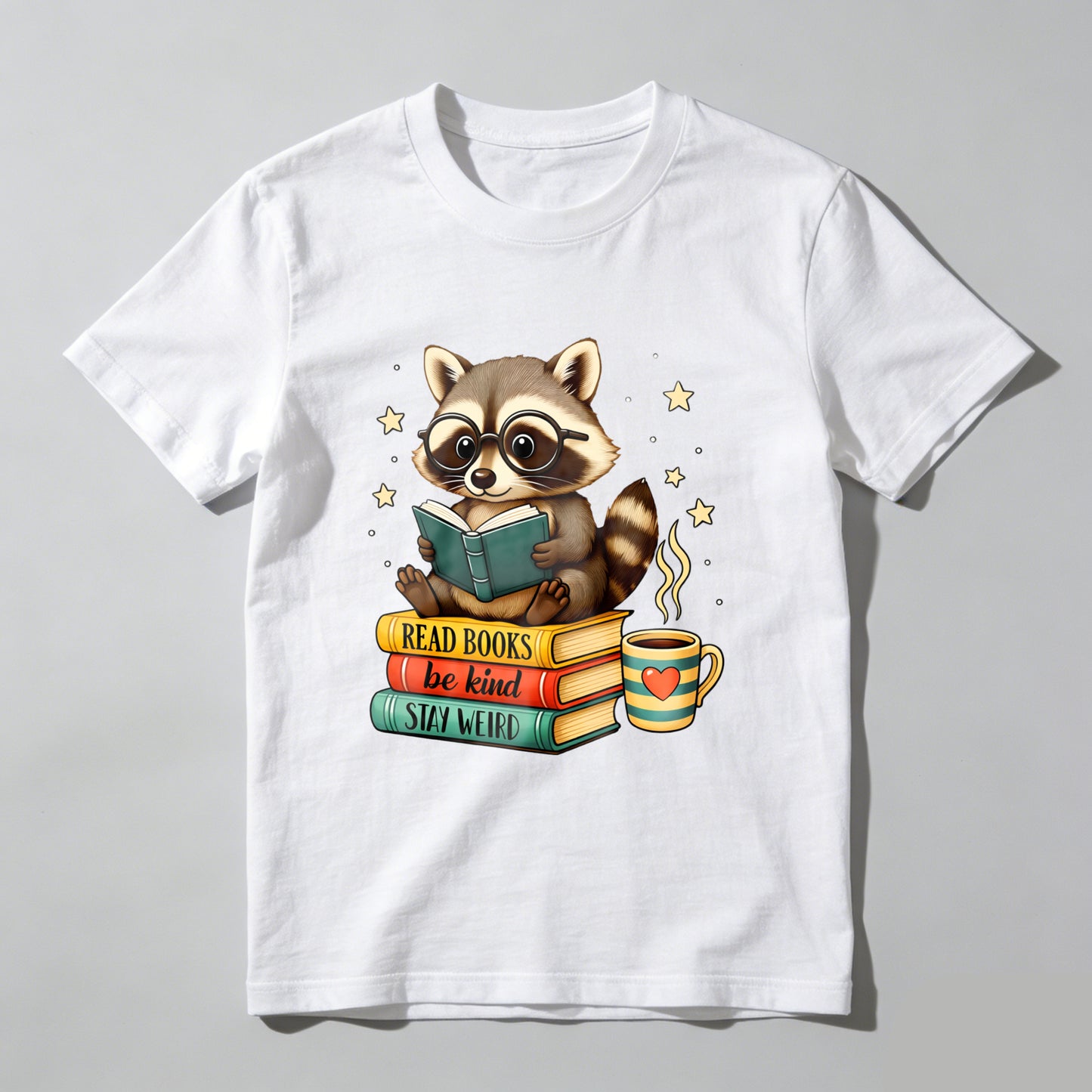 Wardrobecart Raccoon Reading Books With Coffee And Stars Unisex Classic T-shirt