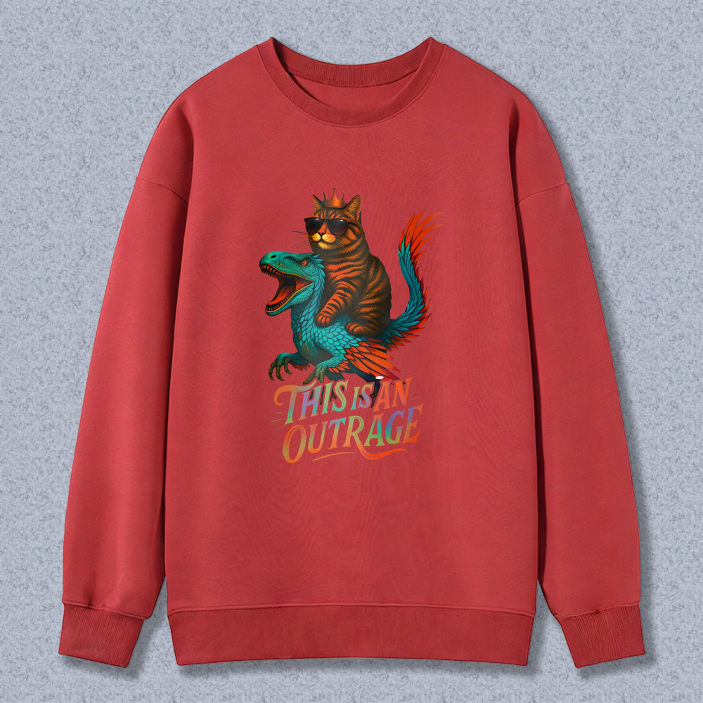 Wardrobecart Cat Riding Dinosaur This Is An Outrage Unisex Classic Sweatshirt