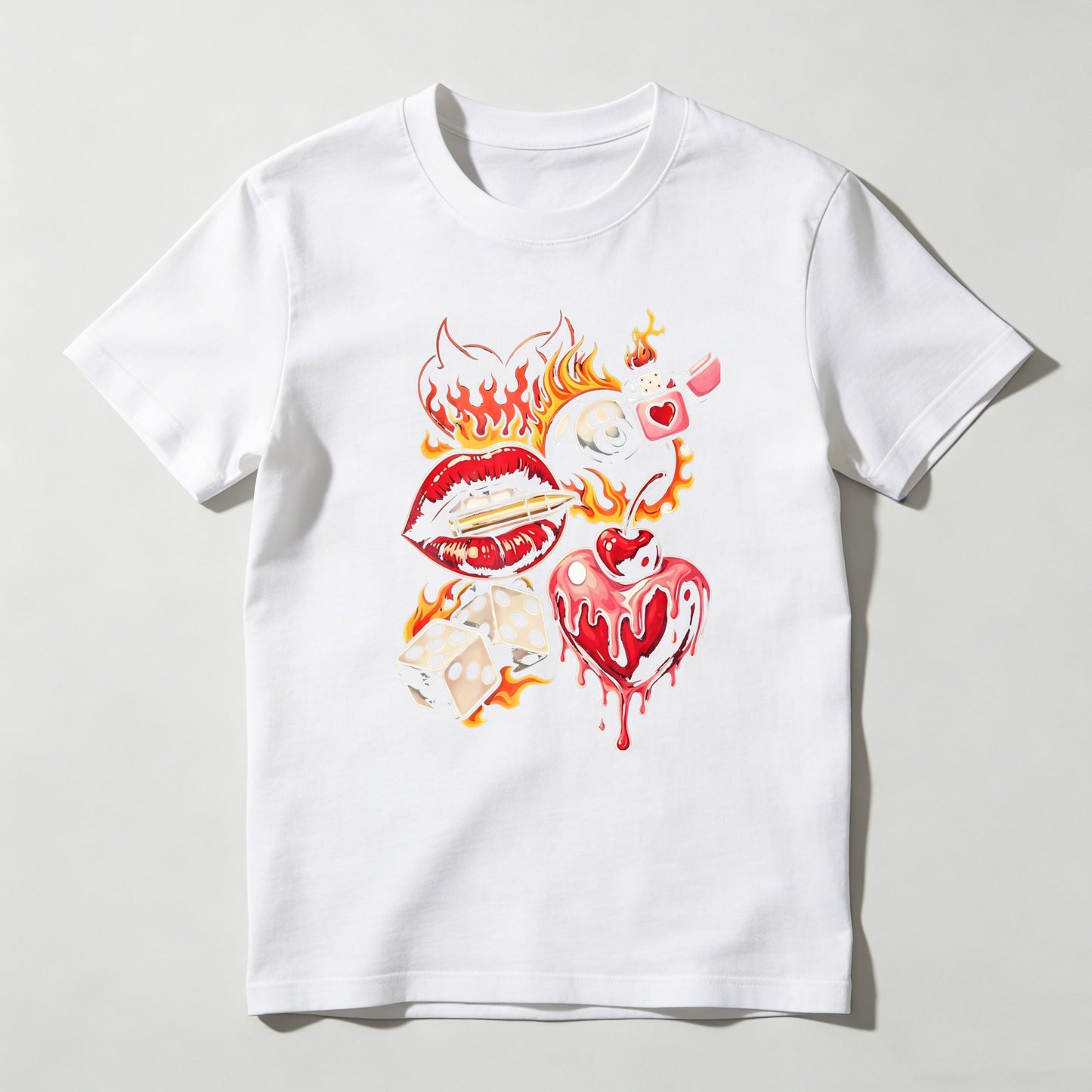 Flaming Lips Heart Dice And Eight Ball Tattoo Style T-shirt