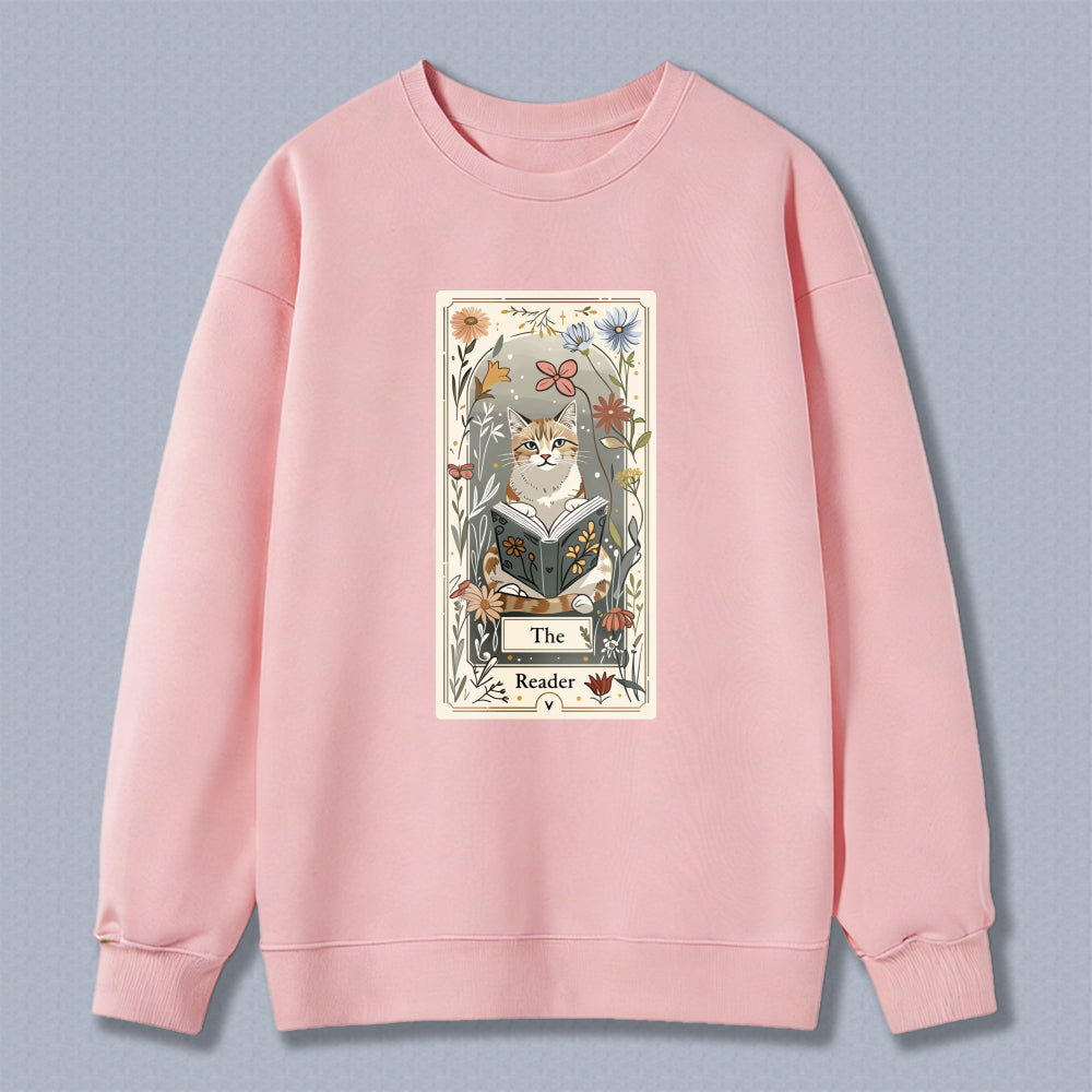 Wardrobecart Cat Reading Book Floral Tarot Card Design The Reader Unisex Classic Sweatshirt