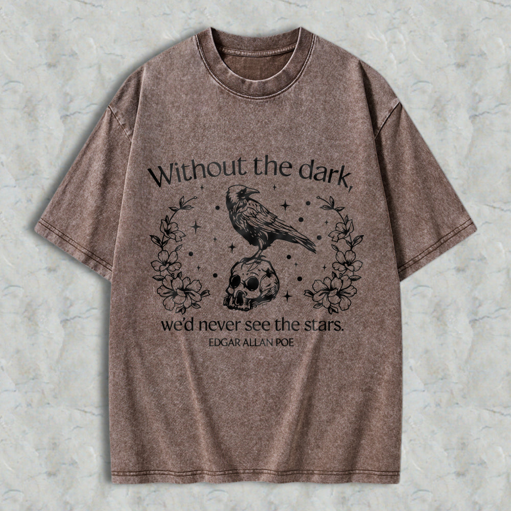 Wardrobecart Raven Skull Floral Stars Quote Unisex Washed T-shirt