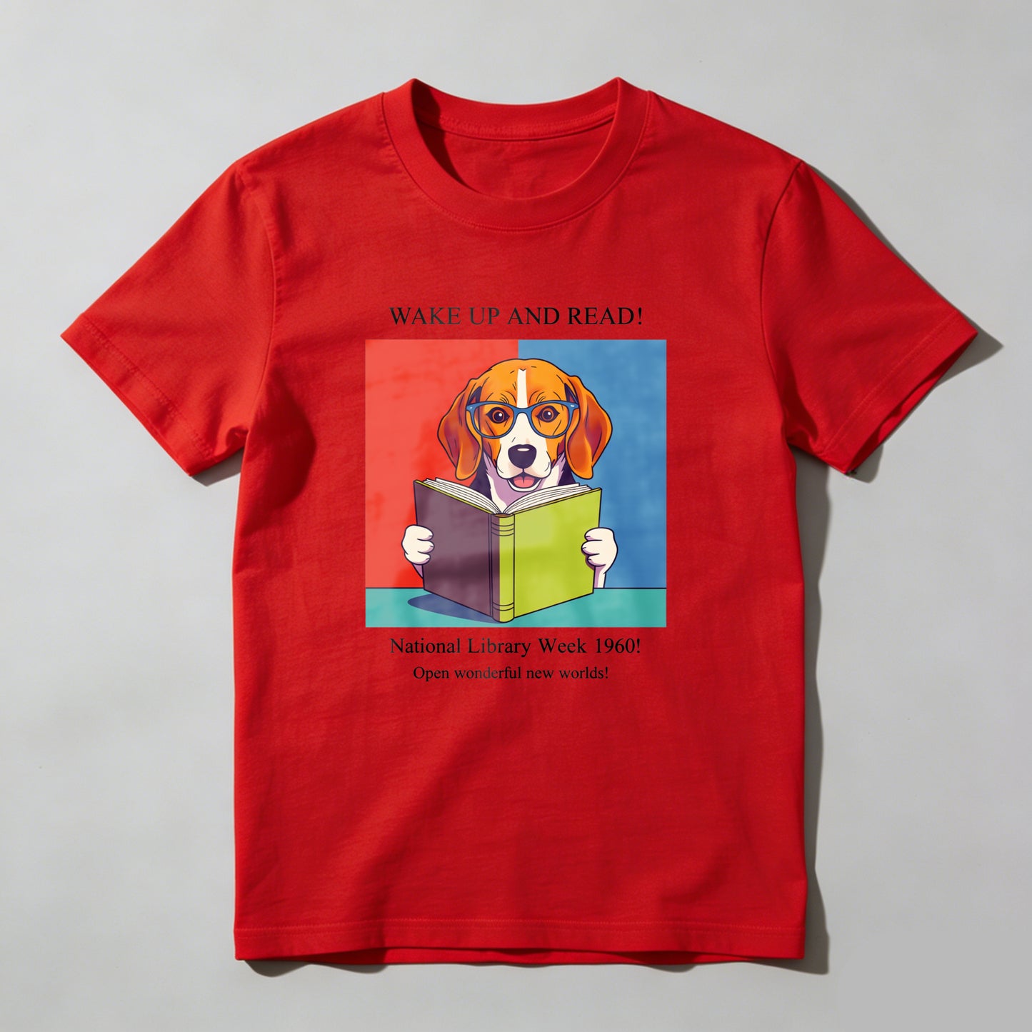 Wardrobecart Wake Up And Read Dog With Book Unisex Classic T-shirt 100% cotton
