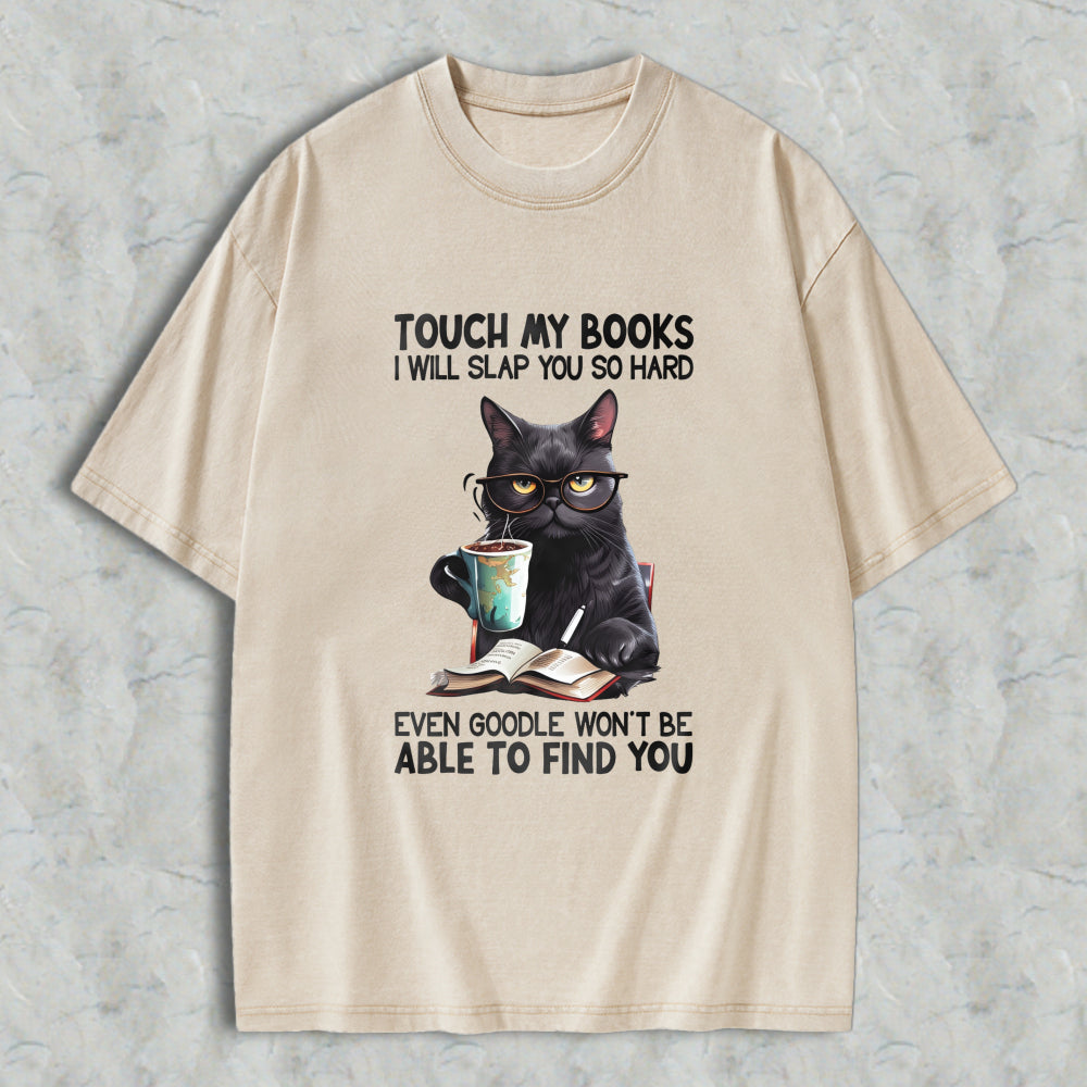 Wardrobecart Cat With Glasses Reading Book And Coffee Unisex Washed T-shirt