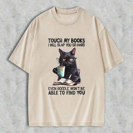 Wardrobecart Cat With Glasses Reading Book And Coffee Unisex Washed T-shirt