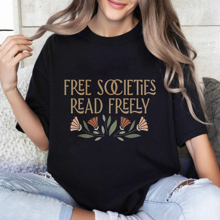 Wardrobecart Free Societies Read Freely Floral Design Unisex Classic T-shirt