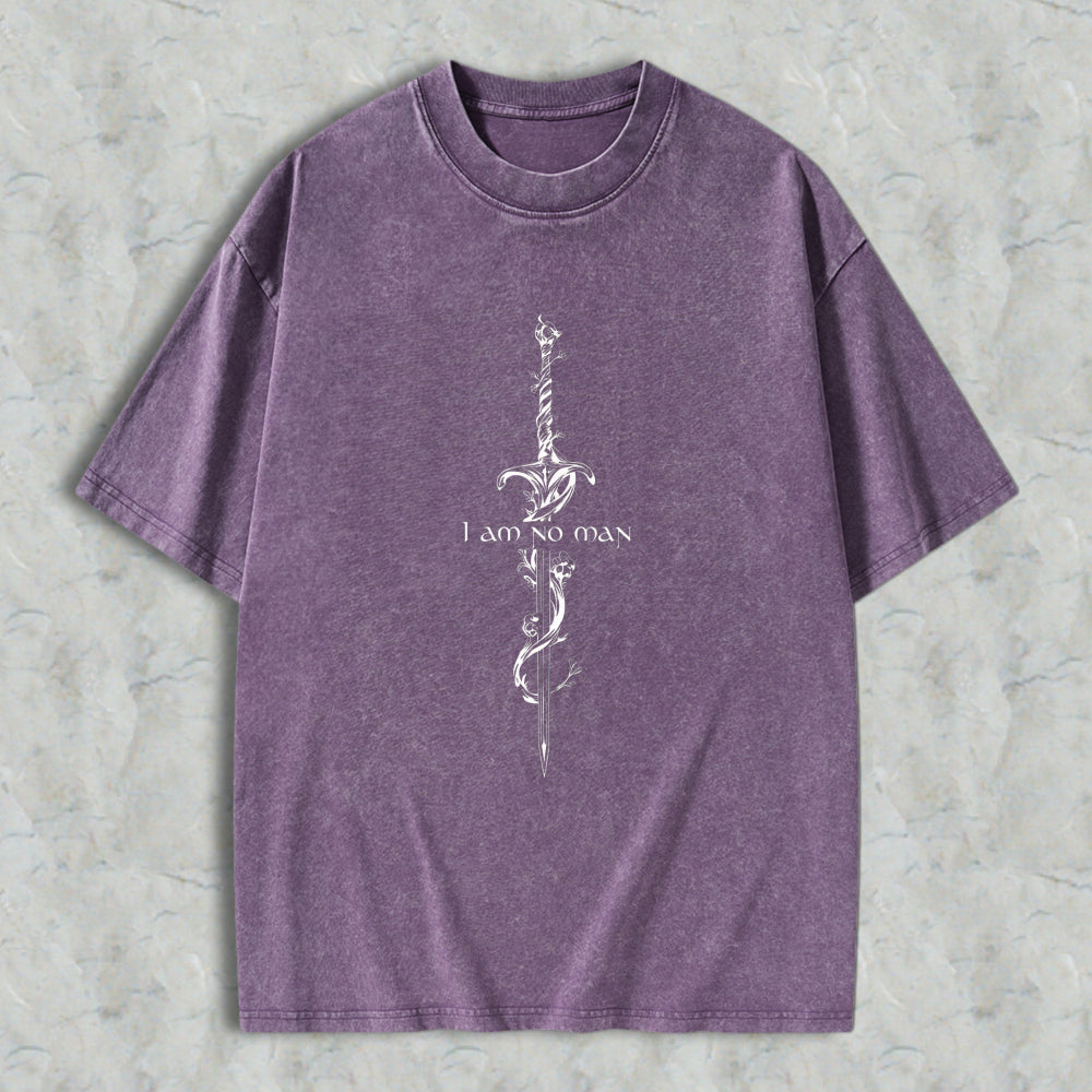 Wardrobecart Sword And Vine Design I Am No Man Unisex Washed T-shirt