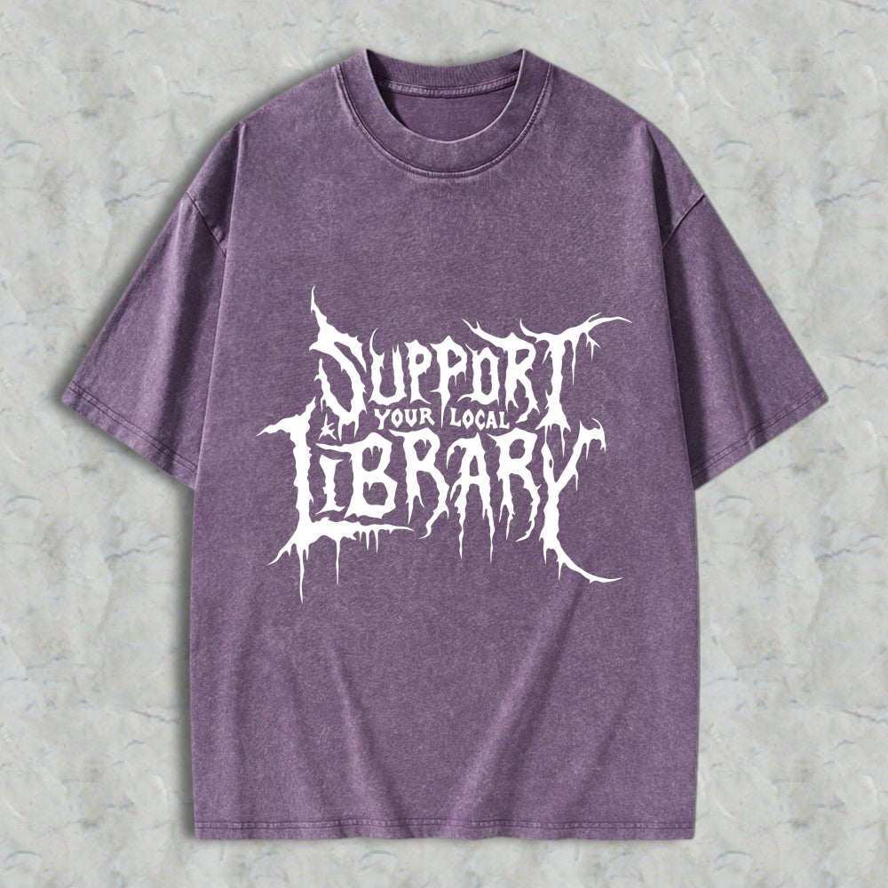 Wardrobecart Support Your Local Library Unisex Washed T-shirt