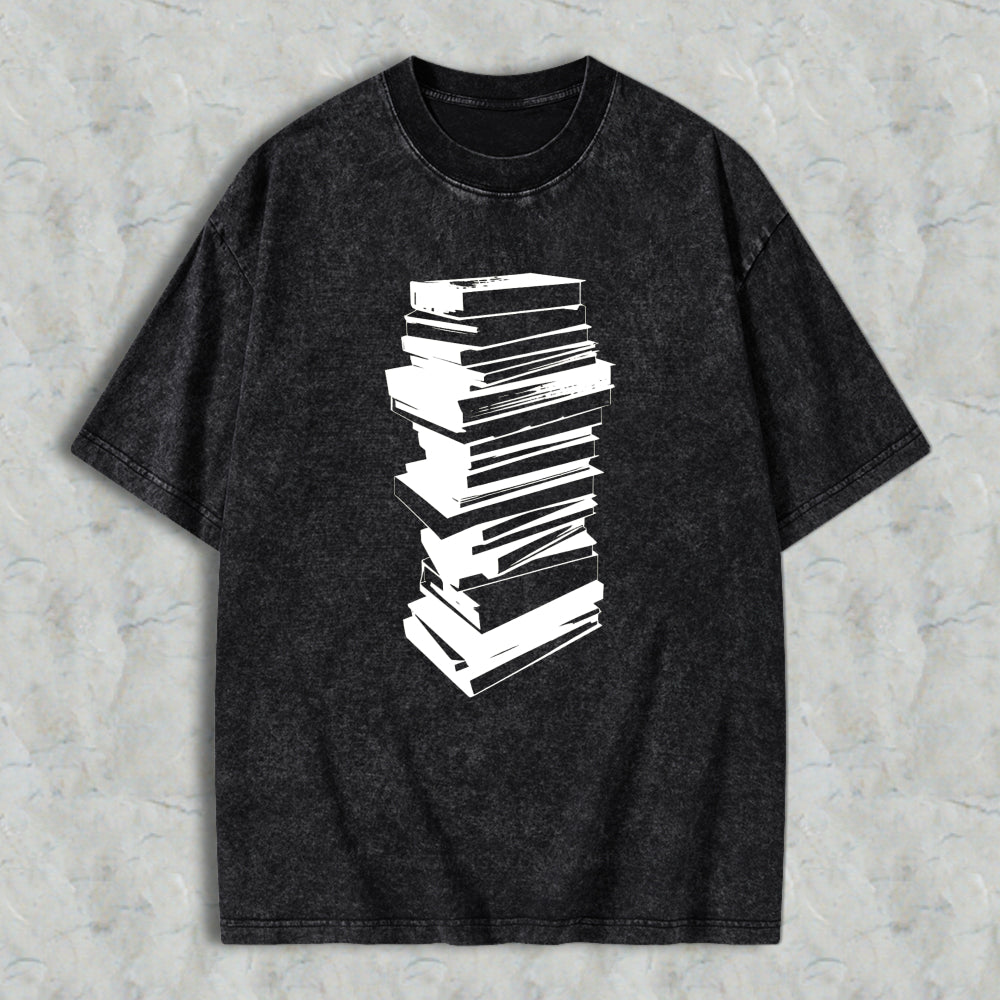 Wardrobecart Stack Of Books Pattern Unisex Washed T-shirt