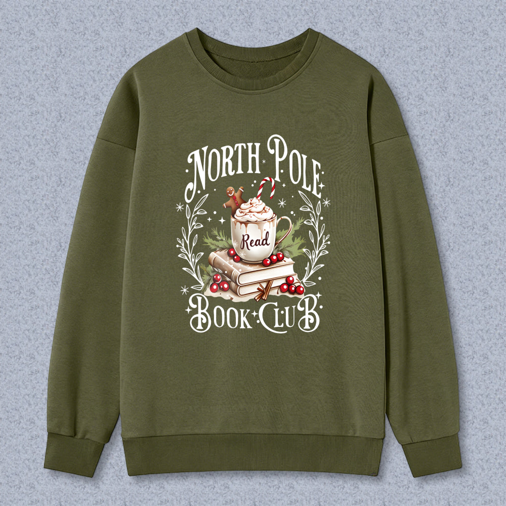 Wardrobecart North Pole Book Club With Coffee Mug Books And Holly Unisex Classic Sweatshirt